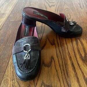 Brighton Alma Womens 6.5 Leather Shoes Slides Mules Slip On Croc Patent Tassel